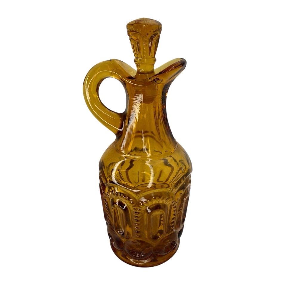 Vintage L.E. Smith Moon & Stars Amber Glass Cruet With Glass Stopper Mid-century